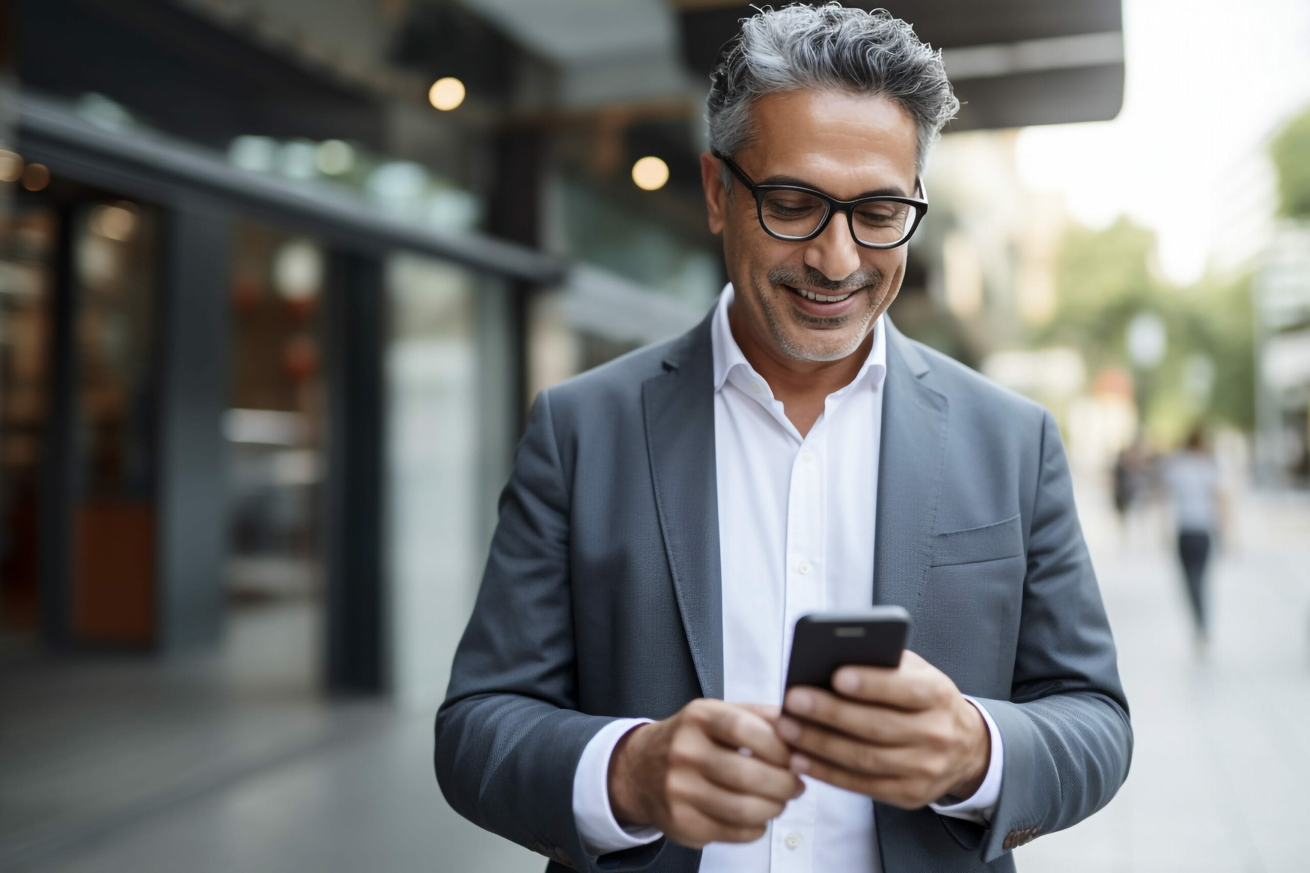 Entrepreneur homme communiquant sur son smartphone